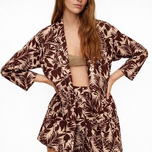 MNG Tropical print Linen Blend Oversized Blazer XXS Notch Collar Summer festival